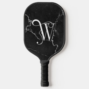 Classy Black Marble Decorative W Personalised Pickleball Paddle