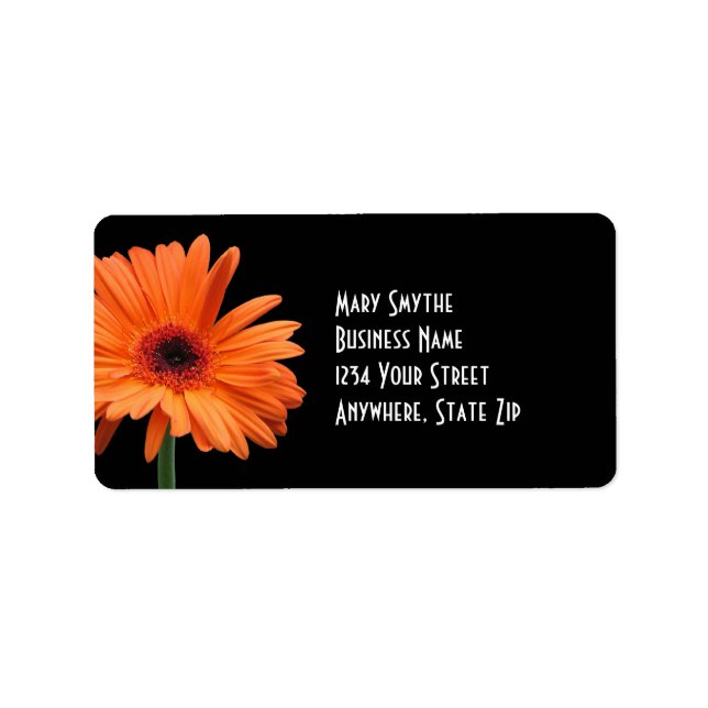Classy Black & Orange Gerbera Daisy Label (Front)