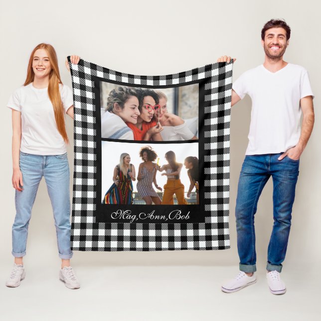 Classy Black Personalised friends Photo and Names  Fleece Blanket (In Situ)