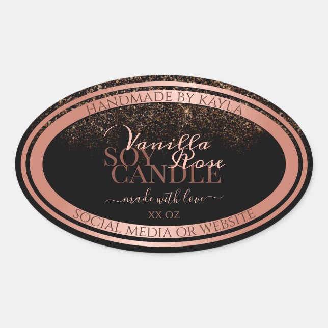 Classy Black Product Packaging Labels Rose Gold (Front)