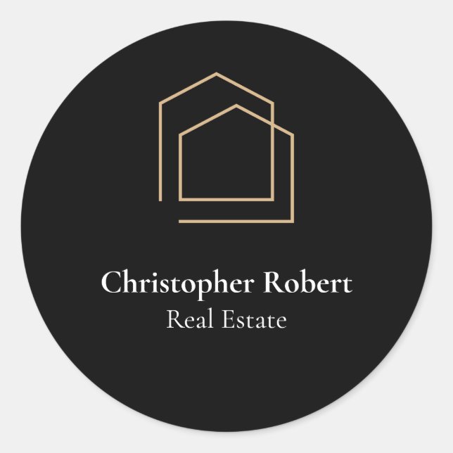 Classy Black Real Estate Classic Round Sticker (Front)