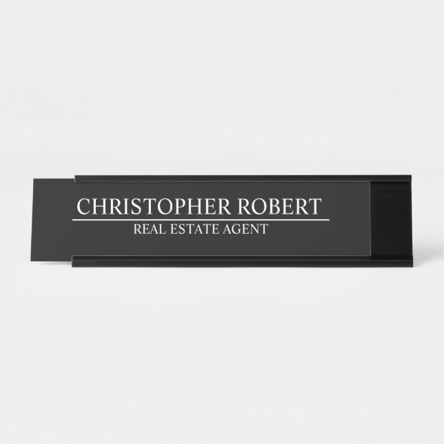 Classy Black Real Estate Desk Name Plate (Front)