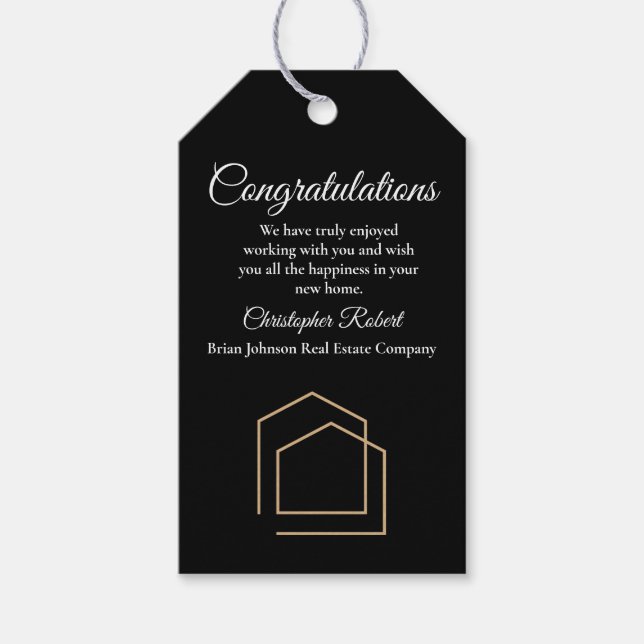 Classy Black Real Estate Gift Tags (Front)