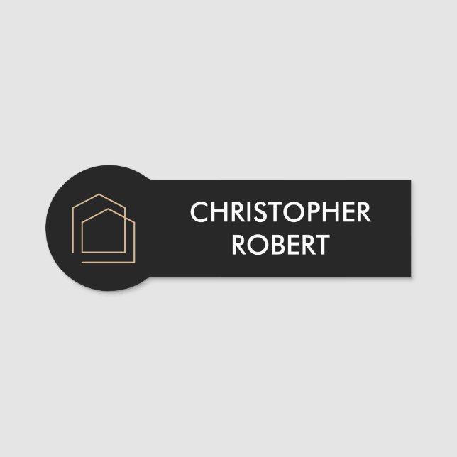 Classy Black Real Estate Name Tag (Front)