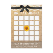 Classy Black Ribbon Sunflower Burlap Bridal Bingo