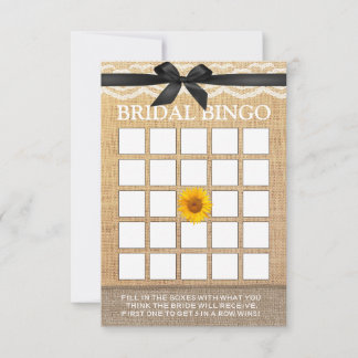 Classy Black Ribbon Sunflower Burlap Bridal Bingo