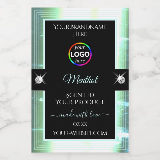 Classy Black Shiny Ice Blue Logo Product Label (Single Label)