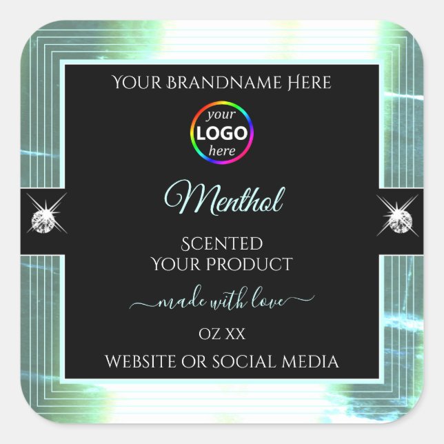 Classy Black Shiny Ice Blue Logo Product Label (Front)