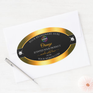 Classy Black Shiny Orange with Logo Product Label