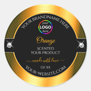 Classy Black Shiny Orange with Logo Product Label