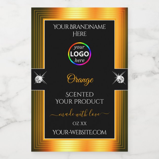 Classy Black Shiny Orange with Logo Product Label (Single Label)