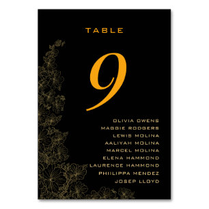 Classy Black Subtle Floral Pattern Names  Table Number