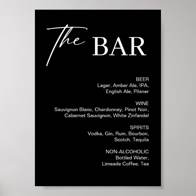 Classy Black Wedding Bar Sign (Front)