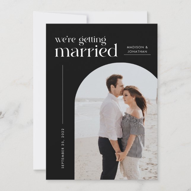 Classy Black We're Getting Married Arch Photo Save The Date (Front)