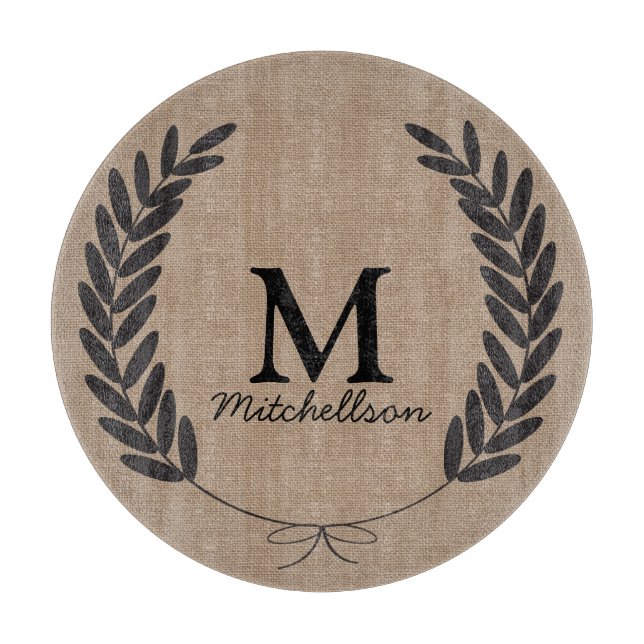 Classy Black Wheat Laurels Burlap - Personalised Cutting Board (Front)