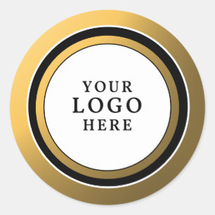 Classy Black White And Gold Your Logo Branded Classic Round Sticker