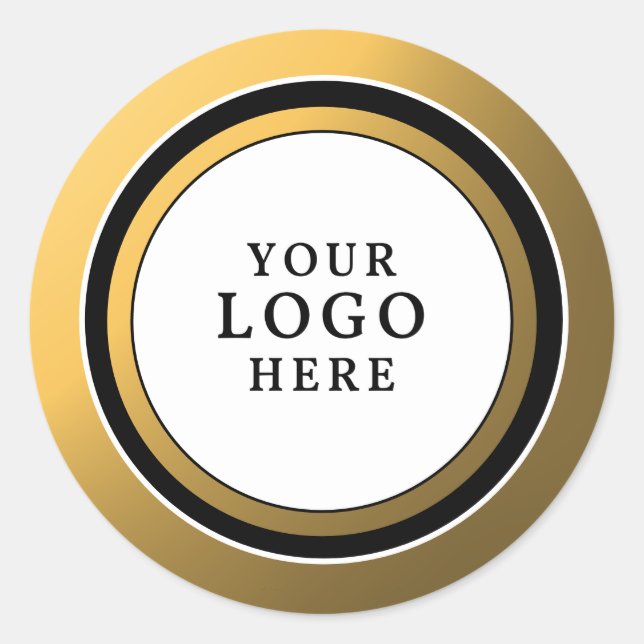 Classy Black White And Gold Your Logo Branded Classic Round Sticker (Front)