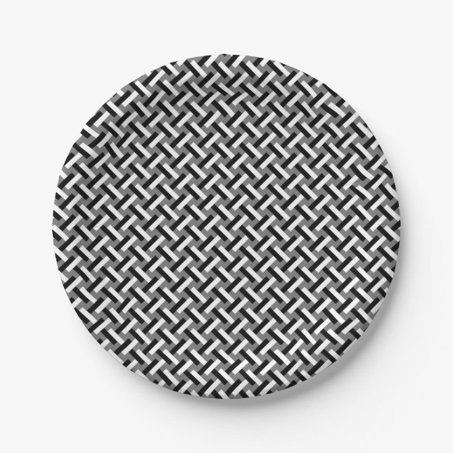 Classy Black & White Art Deco Herringbone Pattern Paper Plate (Front)