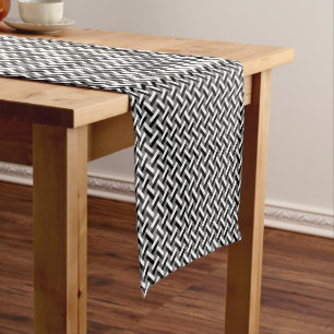Classy Black & White Art Deco Herringbone Pattern Short Table Runner