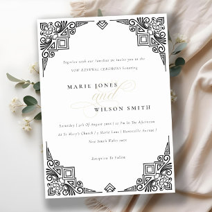 Classy Black & White Art Deco Ornate Vow Renewal Invitation