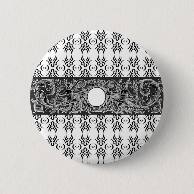 Classy black white Baroque pattern to customise 6 Cm Round Badge (Front)