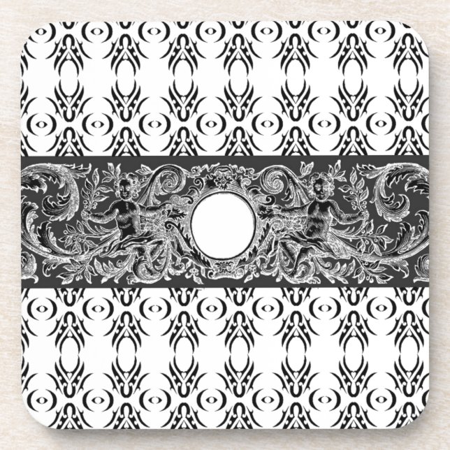 Classy black white Baroque pattern to customise Coaster (Front)