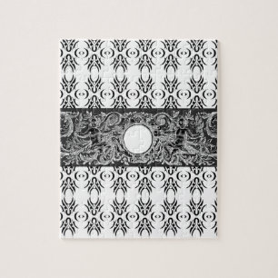 Classy black white Baroque pattern to customise Jigsaw Puzzle