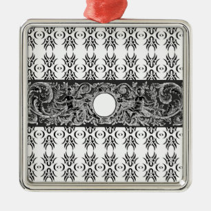 Classy black white Baroque pattern to customise Metal Tree Decoration