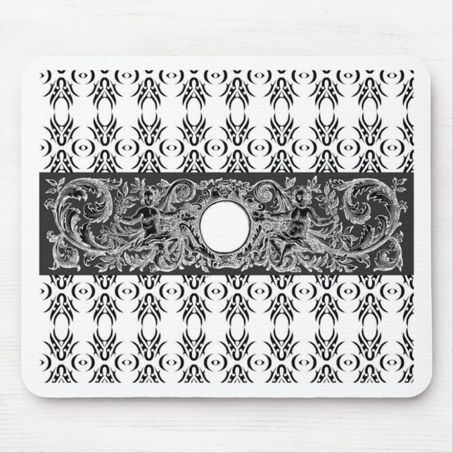 Classy black white Baroque pattern to customise Mouse Mat (Front)