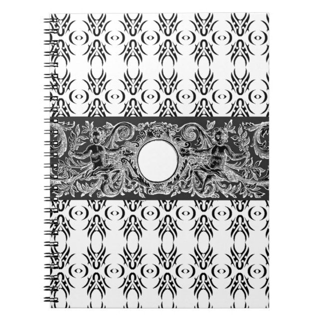 Classy black white Baroque pattern to customise Notebook (Front)