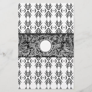 Classy black white Baroque pattern to customise Stationery