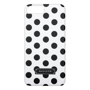 Classy Black White Big Polka Dots Personalised iPhone 8 Plus/7 Plus Case