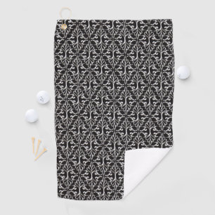 Classy Black White Damask Pattern Fancy Scrolls Golf Towel