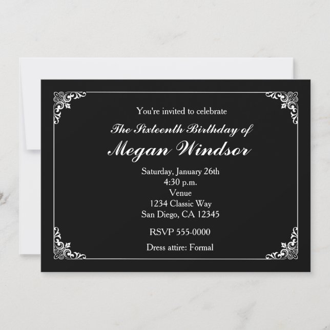 Classy Black White Elegant Vintage Wedding Invitation (Front)