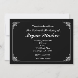 Classy Black White Elegant Vintage Wedding Invitation