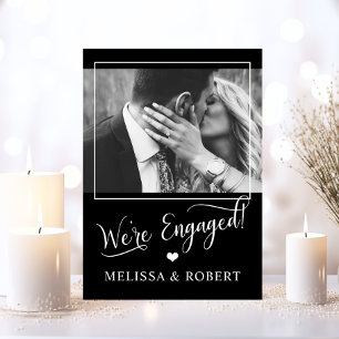 Classy Black White Heart Engagement Party PHOTO Invitation