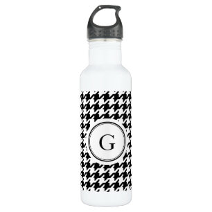 Classy black white houndstooth pattern monogram 710 ml water bottle