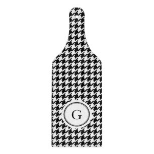 Classy black white houndstooth pattern monogram cutting board