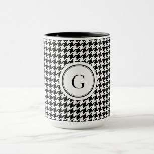 Classy black white houndstooth pattern monogram mug