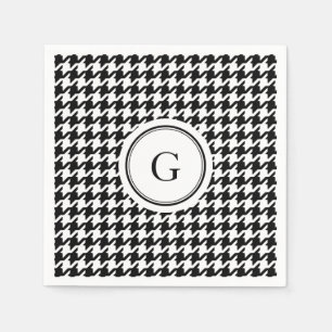 Classy black white houndstooth pattern monogram napkin