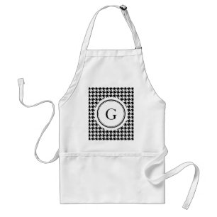 Classy black white houndstooth pattern monogram standard apron