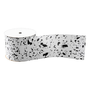 Classy Black White Marble Terrazzo Grosgrain Ribbon