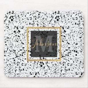 Classy Black White Marble Terrazzo Mouse Mat