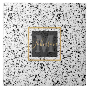 Classy Black White Marble Terrazzo Tile