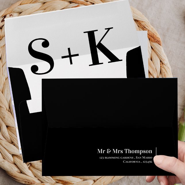 Classy Black White Monogram Minimalist Wedding  Envelope (Classy Black White Monogram Minimalist Wedding Envelope)