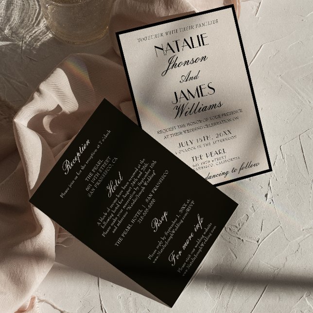 Classy Black White Old Money All In  One Wedding Invitation (Creator Uploaded)