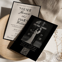 Classy Black White Old Money Photo QR Code Wedding