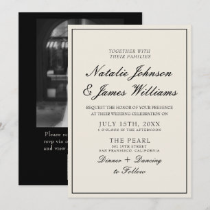 Classy Black White Old Money QR Code Photo Wedding Invitation