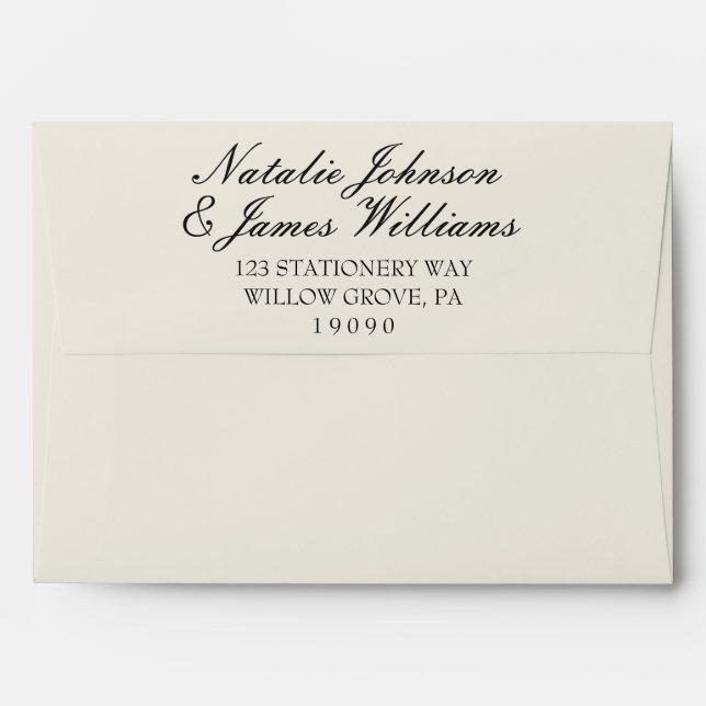 Classy Black White Old Money Vintage Wedding Envelope (Back (Top Flap))