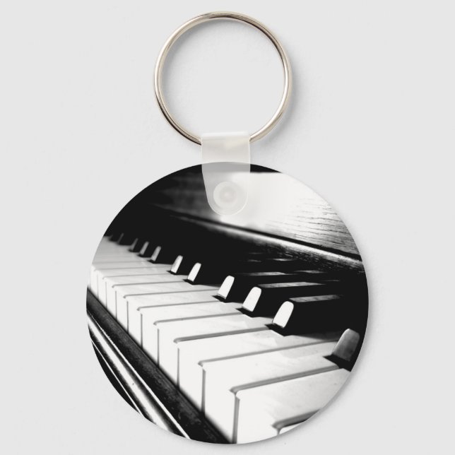 Classy Black & White Piano Photography Key Ring (Front)